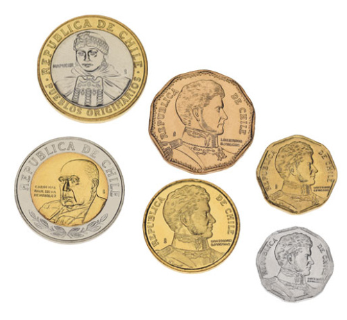 фото Чили набор из 6 монет 2008-2012 UNC 1, 5, 10, 50, 100, 500 песо