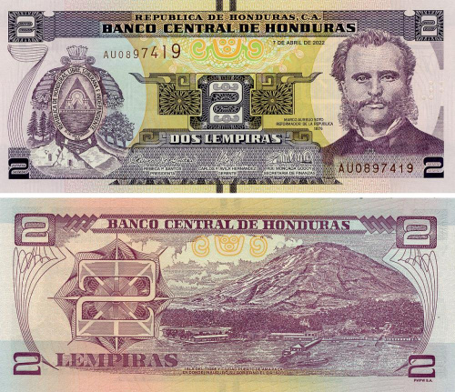 фото Гондурас 2 лемпиры 2022 UNC (Р97)
