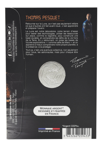 фото Франция 10 евро 2025 Серебро UNC Космическая одиссея - Луна