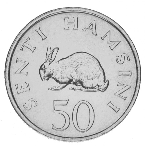фото Танзания 50 сенти 1989 UNC Заяц