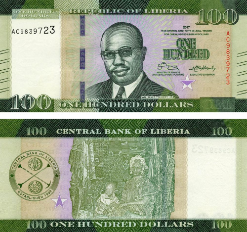 фото Либерия 100 долларов 2017 UNC (P35)