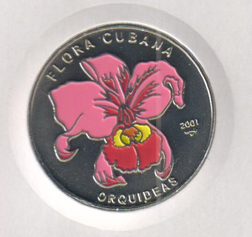 фото Куба 1 песо 2001 «Кубинская флора - Орхидея розовая» UNC (KM#831)