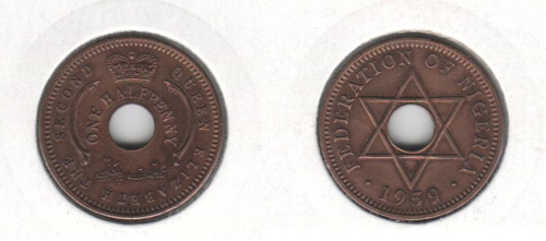 фото Нигерия 0,5 пенни 1959 VF (KM#1)