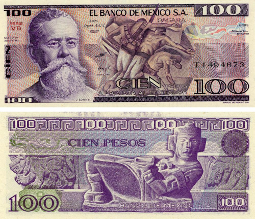 фото Мексика 100 песо 1982 UNC (P74c)