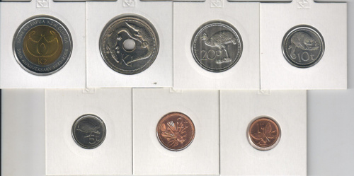 фото Папуа-Новая Гвинея набор из 8 монет 1995-2014 AU-UNC 1, 2, 5, 10, 20, 50 (2008) тойя, 1, 2 кина