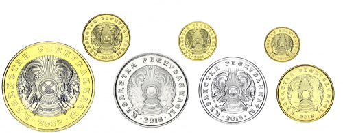 фото Казахстан набор из 7 монет 2002-2018 UNC 1, 2, 5, 10, 20, 50, 100 тенге