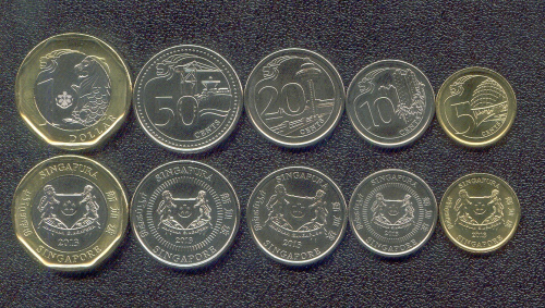 фото Сингапур набор из 5 монет 2013 UNC 5, 10, 20, 50 центов, 1 доллар