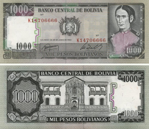 фото Боливия 1000 боливиан 1982 UNC (P167)
