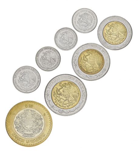 фото Мексика набор из 8 монет 2001-2022 UNC 5, 10, 20, 50 центов, 1, 2, 5, 10 песо
