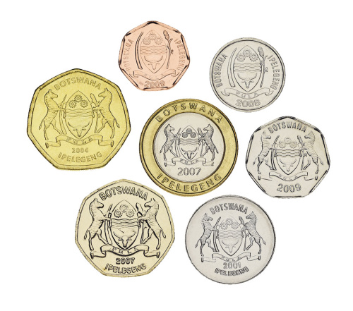 фото Ботсвана набор из 7 монет 2001-2009 UNC 5, 10, 25, 50 тхебе, 1, 2, 5 пула