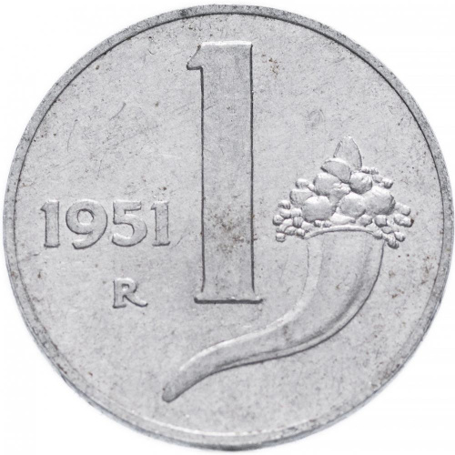 фото Италия 1 лира 1951-1955 VF (KM#91)