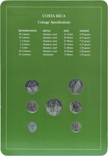 фото Коста-Рика Набор монет 1983-1984 UNC 25, 50 сентим, 1, 2, 5, 10, 20 колонов и 1 марка в сувенирной упаковке