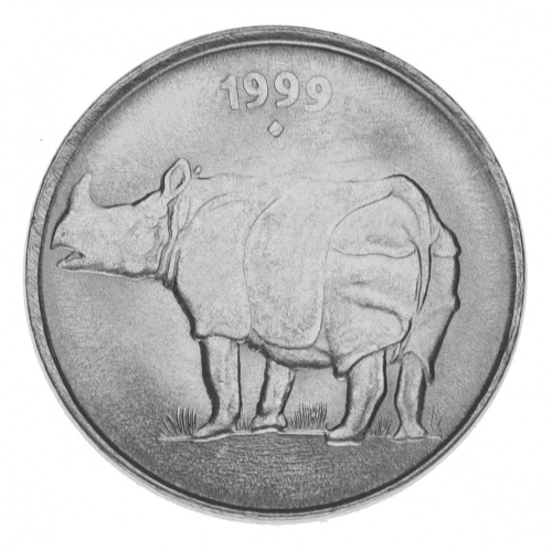 фото Индия 25 пайс 1999 AU-UNC Носорог