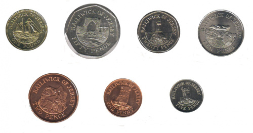фото Джерси набор из 7 монет 1998-2005 UNC 1, 2, 5, 10, 20, 50 пенсов, 1 фунт