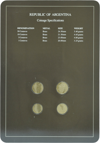 фото Аргентина Набор монет 1987 UNC 1, 5, 10, 50 сентаво и 1 марка в сувенирной упаковке