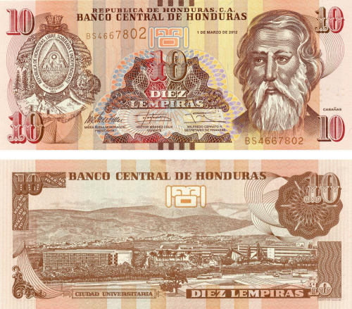 фото Гондурас 10 лемпир 2012 UNC (P99)