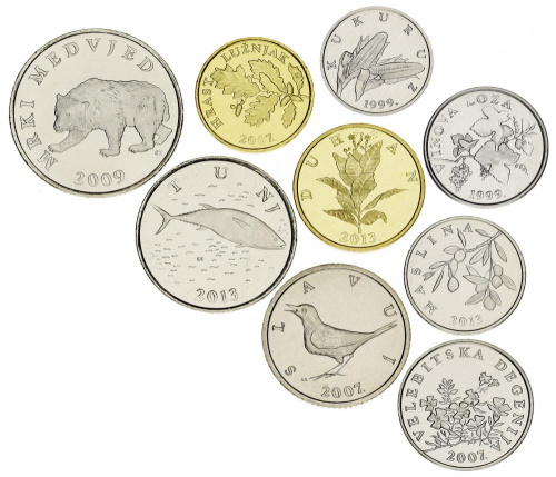 фото Хорватия набор из 9 монет 1993-2013 AU-UNC 1, 2, 5, 10, 20, 50 липа, 1, 2, 5 куна