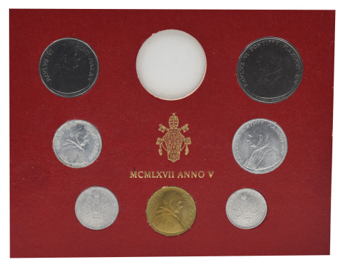 фото Ватикан набор из 7 монет 1967 AU-UNC 1, 2, 5, 10, 20, 50, 100 лир