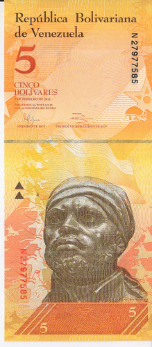 фото Венесуэла 5 боливар 2011 UNC Гигантский броненосец (P89d)