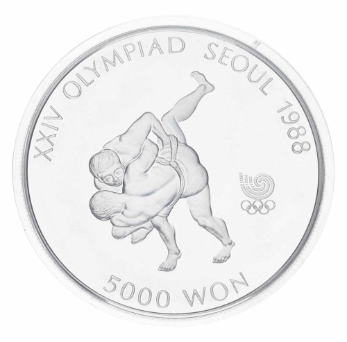 фото Южная Корея 5000 вон 1988 Серебро Proof XXIV летние Олимпийские Игры в г. Сеул 1988 - Борьба