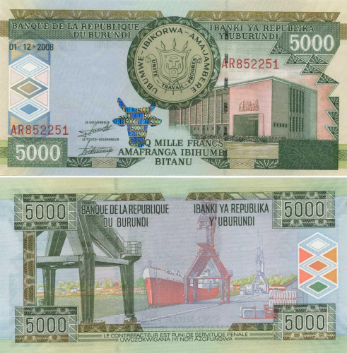 фото Бурунди 5000 франков 2008 UNC Корабль (P48)