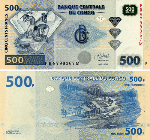 фото Демократическая республика Конго 500 франков 2022 UNC (P96Dc)
