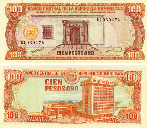 фото Доминикана 100 песо 1990 UNC (P128b)