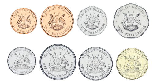 фото Уганда набор из 8 монет 1987-2008 UNC 1, 2, 5, 10, 50, 100, 200, 500 шиллингов