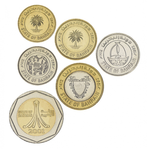 фото Бахрейн набор из 6 монет 1992-2001 UNC 5, 10, 25, 50, 100, 500 филсов