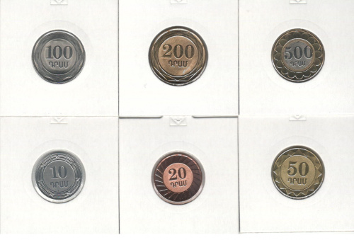 фото Армения набор из 6 монет 2003-2005 UNC 10, 20, 50, 100, 200, 500 драм