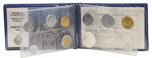 фото Сан-Марино набор из 10 монет 1989 UNC 1, 2, 5, 10, 20, 50, 100, 200, 500, 1000 лир (серебро)