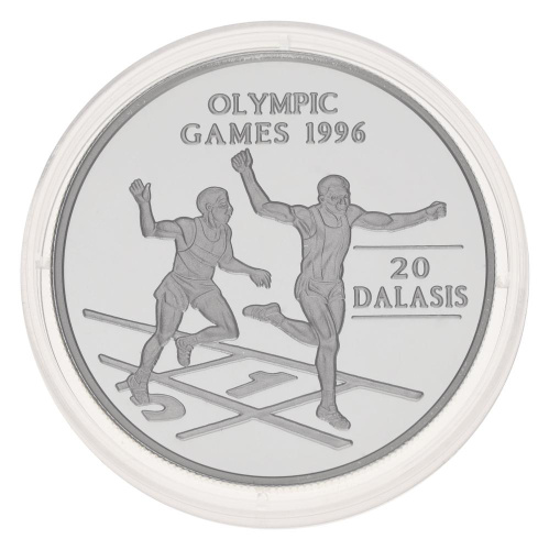 фото Гамбия 20 даласи 1994 Серебро UNC XXVI летние Олимпийские игры 1996 года в Атланте - Бег