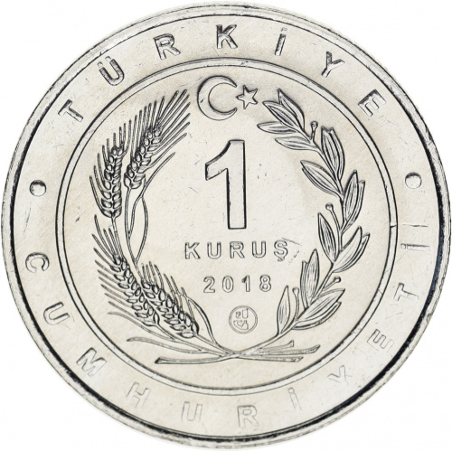 фото Турция 1 куруш 2018 UNC «Птицы Турции - Бородач»