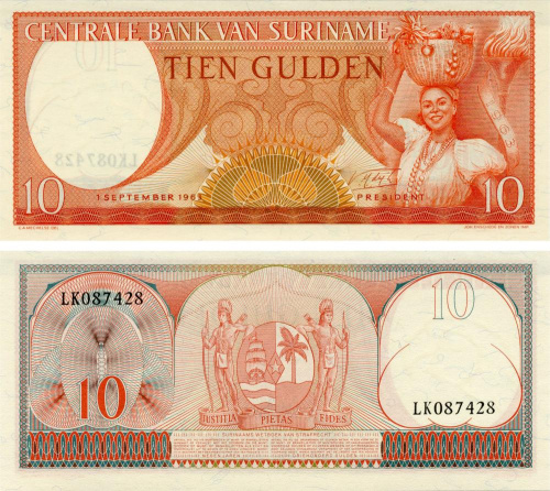 фото Суринам 10 гульденов 1963 UNC (P121b)