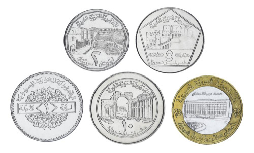 фото Сирия набор из 5 монет 1991-1996 UNC 1 лира, 2, 5, 10, 25 фунтов