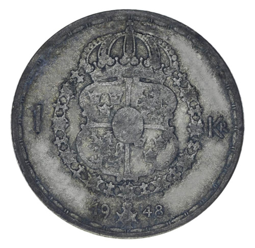 фото Швеция 1 крона 1948 Серебро F-VF (Ag 400, 7 грамм)