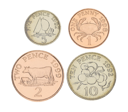 фото Гернси набор из 4 монет 1992-1998 UNC 1 пенни, 2, 5, 10 пенсов