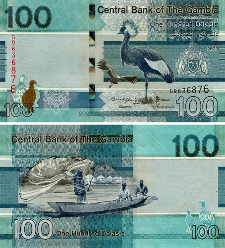фото Гамбия 100 даласи 2023 UNC Птица (P41)