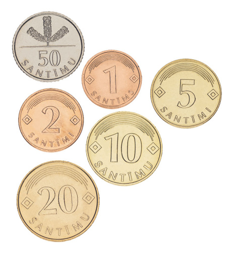 фото Латвия набор из 6 монет 2007-2009 UNC 1, 2, 5, 10, 20, 50 сантимов