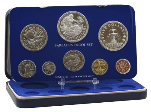 фото Барбадос набор из 8 монет 1980 Proof 1, 5, 10, 25 центов, 1, 2, 5 (серебро), 10 (серебро) долларов