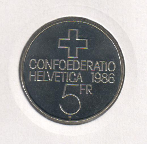 фото Швейцария 5 франков 1986 UNC 600 years since the Battle of Zempach
