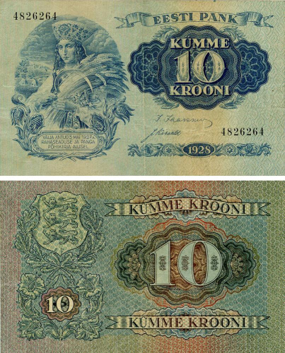 фото Эстония 10 крон 1928 VF-AU (P63a)