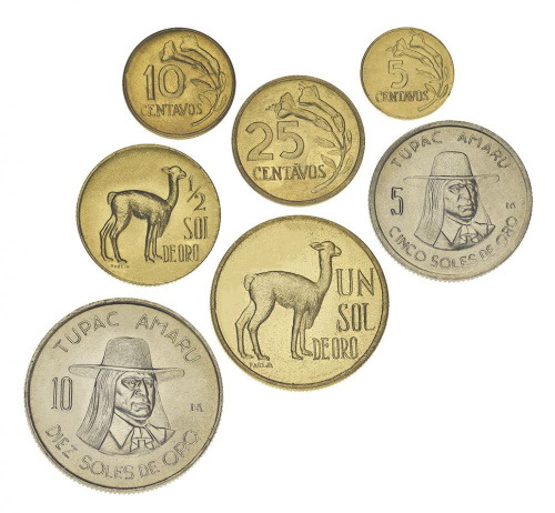 фото Перу набор из 7 монет 1969-1974 VF-AU 5, 10, 25, 50 сентово, 1, 5, 10 солей
