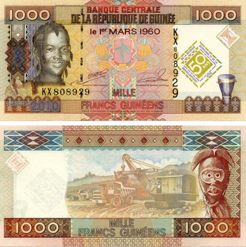 фото Гвинея 1000 франков 2010 Памятная UNC (P43)