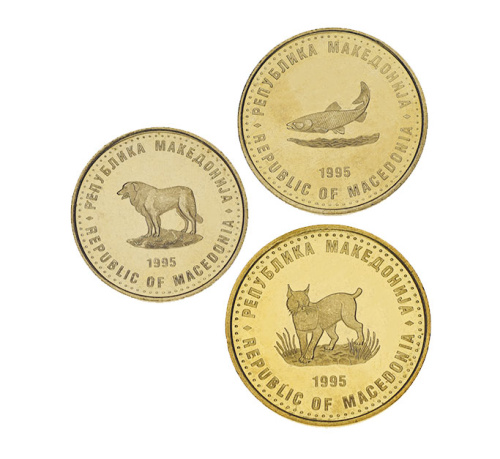 фото Македония набор из 3 монет 1995 AU-UNC ФАО FAO 1, 2, 5 денаров