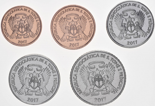 фото Сан-Томе и Принсипи набор из 5 монет 2017 UNC Птицы 10, 20, 50 центов, 1, 2 добра