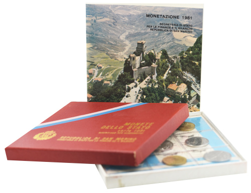 фото Сан-Марино набор из 9 монет 1981 UNC 1, 2, 5, 10, 20, 50, 100, 200, 500 лир (серебро)
