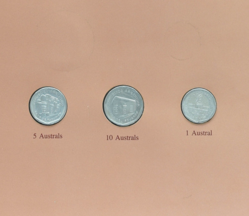 фото Аргентина Набор монет 1989 UNC 1, 5, 10 аустраль и 1 марка в сувенирной упаковке