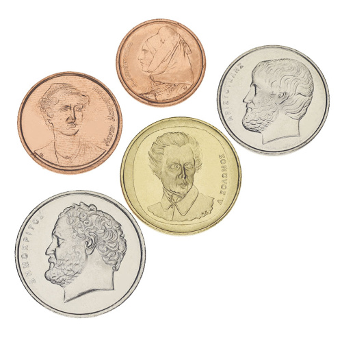 фото Греция набор из 5 монет 1990-2000 UNC 1, 2, 5, 10, 20 драхма