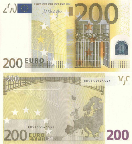 фото Германия 200 евро 2002 Х Е002 Драги UNC